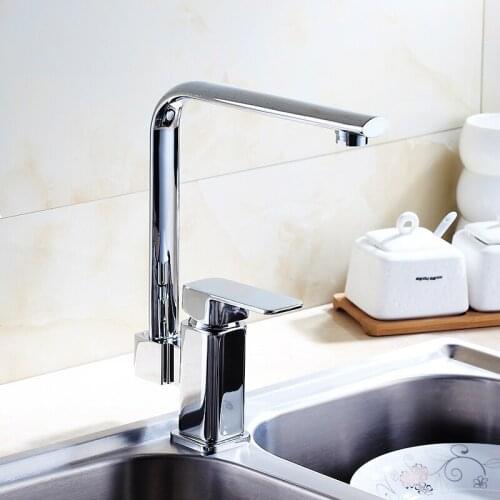 Kitchen sink dish basin faucet hot and cold, Copper basin faucet chrome plated, Rotated single hole basin faucet mixer water tap