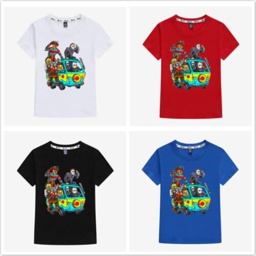 Summer Boys T Shirts Children Cotton Cartoon Horror Slaughter Robot Print Baby Short Sleeve T-Shirts Kids Girls Tops T Shirt Tee