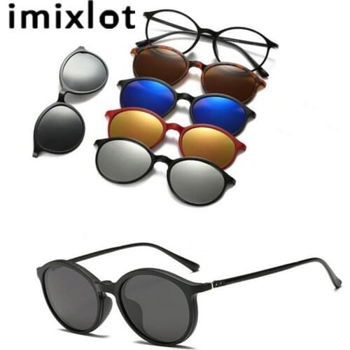 IMIXLOT Magnetic Sunglasses Clip Mirrored Clip on Sunglasses Men Polarized Clips Custom Prescription Myopia 5 Lens