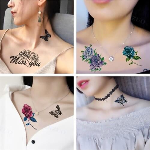 Fashion Art Tattoo Stickers Eagle Red Rose Purple Rose Spider Butterfly Men And Women Hip Chest Leg Neck Arm Temporary Tattoo