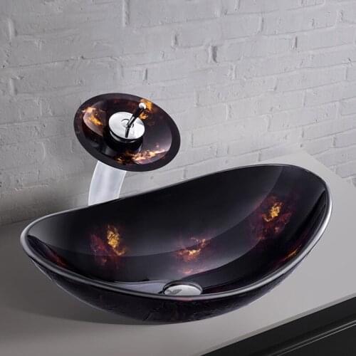 Tempered Glass Basin Sink Washbasin Faucet Set Bathroom Counter Top Washroom Vessel Vanity Bathroom Accessories