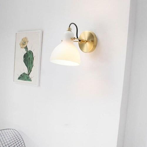 Nordic Brass Glass Wall Lamp Modern LED Bedroom Bedside Lamp Home Decor Living Room Corridor Aisle Wall Light Lighting Fixtures