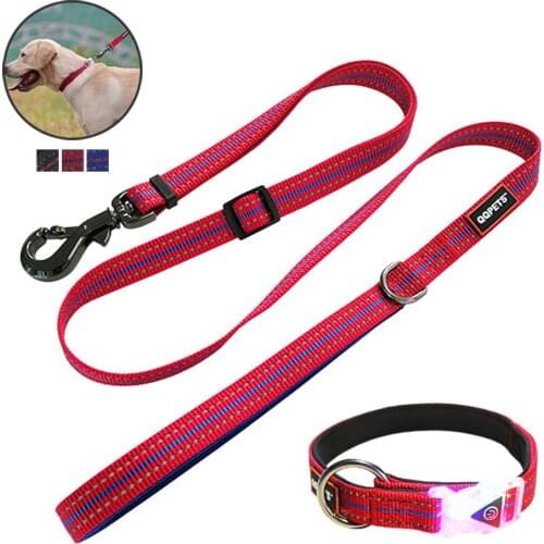 Nylon LED dog collar light night safety flash glow in the dark reflective dog leash Luminous collar small large dog pet supplies
