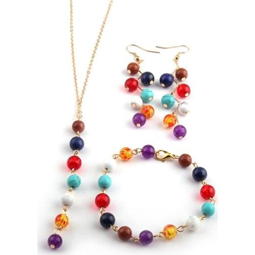 New Jewelry Sets India Yoga Energy Natural Stone Beads 7 Chakra Healing Balance Necklaces Earrings Bracelets for Women