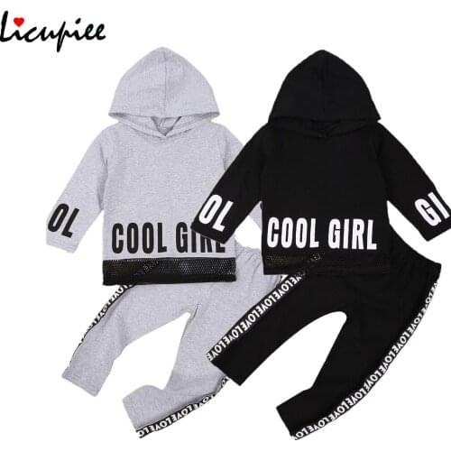 Infant Boy Girl Casual 2pcs Outfits Cotton Letter Print Long Sleeve Hoodie Side Strip Letter Long Pants Set for Spring 1-6 Year