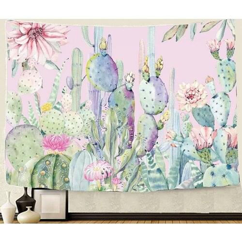 Plant Tapestry Bohemia Green Cactus Flowers Pink for Livingroom Photography Wall Decor