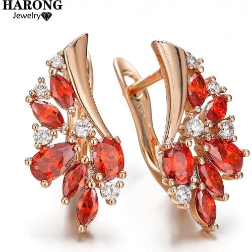 Harong Exquisite Crystal Stud Earrings Punk Jewelry Piercing Copper Earring for Women Party Office Fashion Accessories Hot Sale