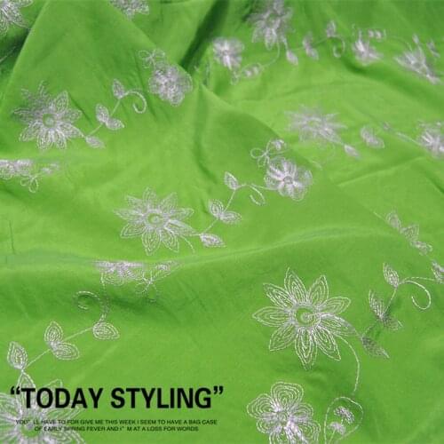 LEO&LIN Green Bottom Flower Silk Cotton Embroidery Silk Clothing Cloth Fabric DIY Sewing Patchwork