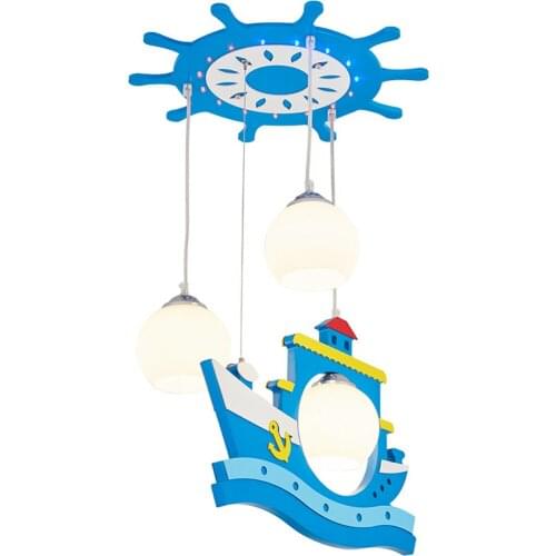 Modern Study Room Pendant Lighting Fixtures Kids Bedroom Blue Pirate Ship Pendant Light Fixture Creative pendants Lamps