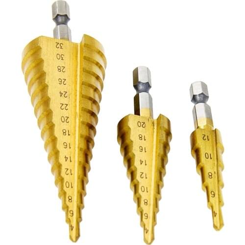 Free ship HSS Titanium Coated Step Drill Bit Drilling Power Tools for Metal High Speed Steel Wood Hole Cutter Cone Drill