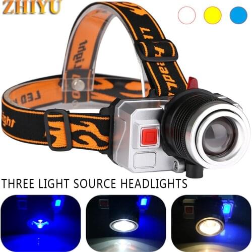 USB Rechargeable Portable LED Headlamp Fishing Light Yellow/white/blue 3-color Headlight Flashlight Fishing Torch Head Lamp