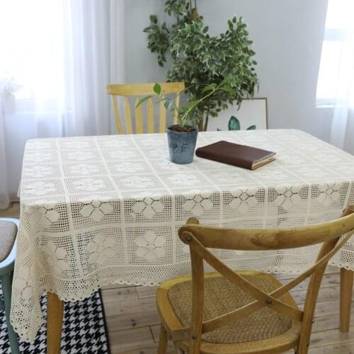 100% Cotton Knitted Hollow Decorative Lace Tablecloth Shabby Chic Vintage Crocheted Tablecloth Handmade Cotton Lace Table Topper