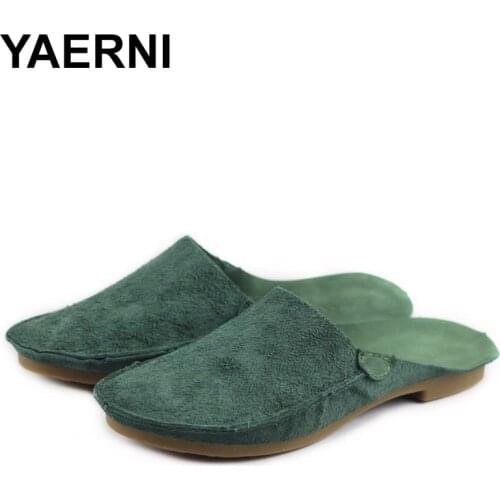 YAERNI femme flat shoes 100% genuine leather without lace ladies flat shoes 2020 pure hand made woman summer shoes