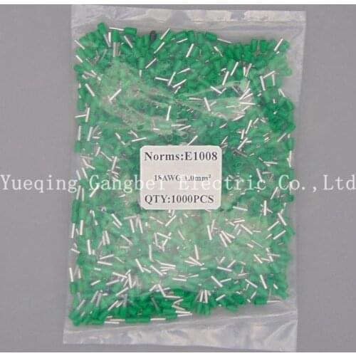 Green E1008 Wire Copper Crimp Connector Insulated Cord Pin End crimp Terminal 18AWG 1mm