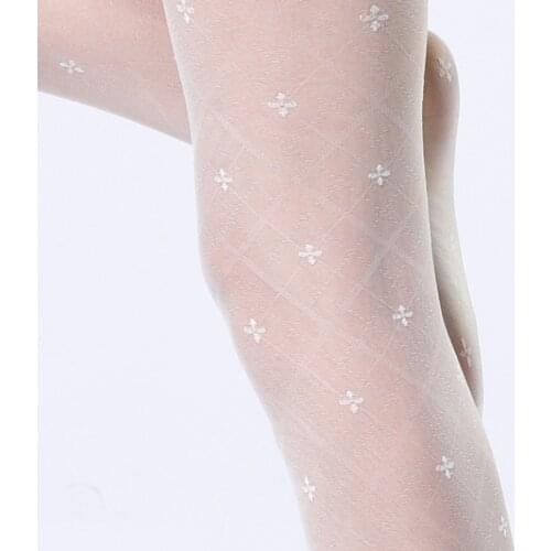 Jacquard Chinel Patterned Fashion Transparent Tights Collant Chic Pantyhose White Color Womens Lingerie Stockings