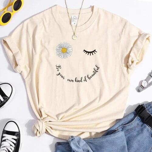 Chrysanthemum Be Your Own Kind Of Smile Expression Print Women Tops Shirts Fashion Tops Casual t-Shirts Summer Womens T Shirt