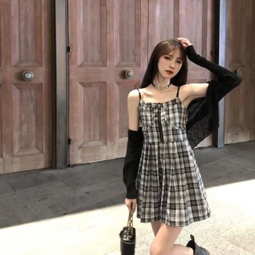 New Summer Women Black Sling Dress Harajuku Punk Vintage Temperament Dress Streetwear Fashion Mini Dress