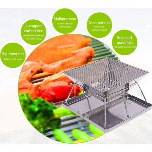 1 pcs Portable Stainless Steel BBQ Grill Non-stick Surface Folding Barbecue Grill Outdoor Camping Picnic Tool BBQ Cooking Stove