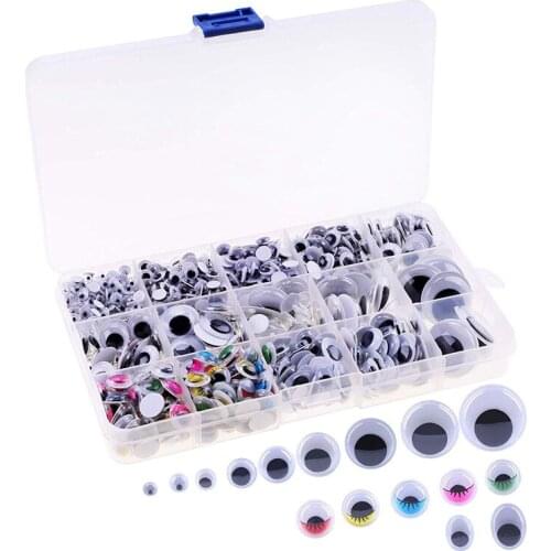 1110Pc Self-Adhesive Googly Eyes 5-25mm Plastic Wobbly Wiggle Stickers for DIY Scrapbooking Crafts Toy Accessories