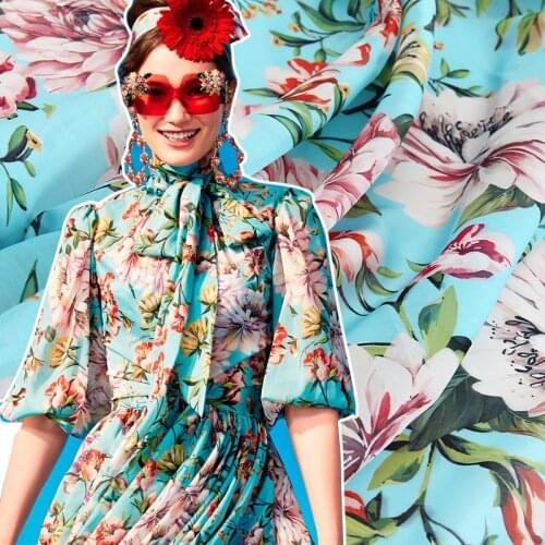 2020 Imitation Tencel Summer New European and American Flower Show Digital Floral Printed Dress Fabric Beautiful Fashion Fabric