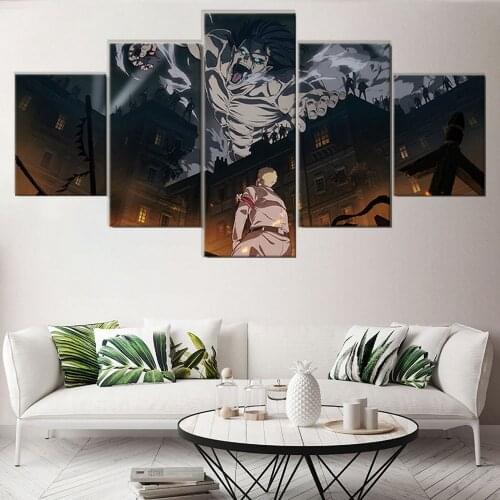 No Framed Canvas 5 Pcs Eren Yeager Reiner Braun Shingeki No Kyojin Attack on Titan Wall Art Poster Pictures Paintings Home Decor