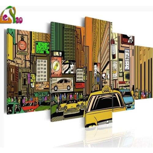 5 Pieces THE STREETS OF NEW YORK CITY IN CARTOONS diamond painting mosaic Diamond embroidery full square round drill home decor