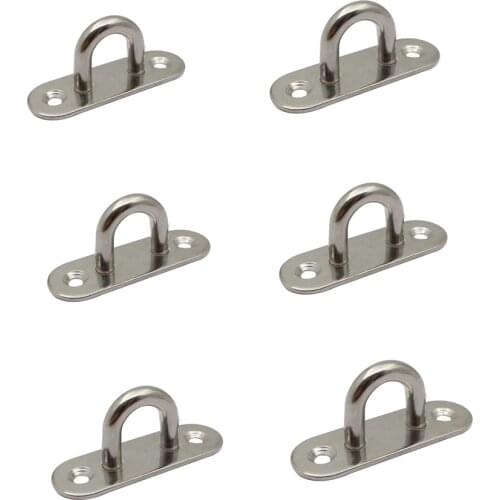 6pcs Heavy Duty 5mm 6mm 8mm Polish Stainless Steel 316 Eye Plate Oblong Pad Eye Plate Metal Staple Ring Hook Marine Hardware