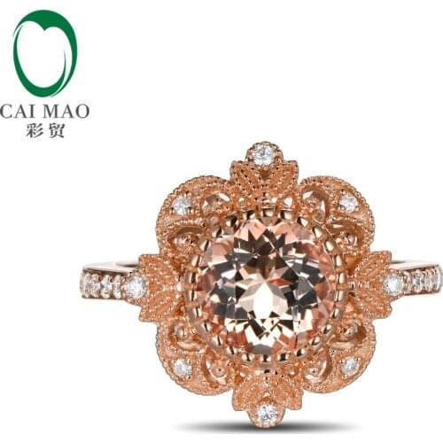 CaiMao 18KT/750 Rose Gold 1.42 ct Natural Morganite & 0.15 ct Full Cut Diamond Engagement Gemstone Ring Jewelry