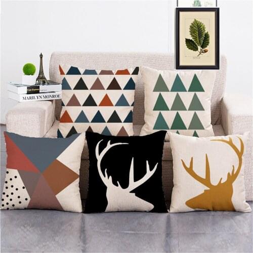 Decorative Throw Pillow Cover Geometric Animal Deer Cushion Case Cover Capa De Almofadas 45X45cm For Sofa Home