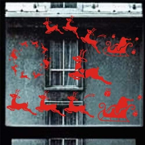 Father Christmas Reindeer Wall Stickers For Store Office Home Decor Diy Xmas Festival Wall Vinyl Mural Art Window Decal