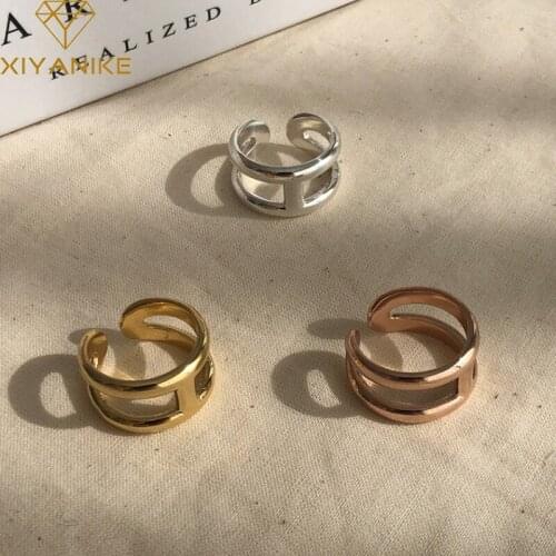 XIYANIKE 925 Sterling Silver Double-layer Retro Ring Geometric T-Shape Round Hand Jewelry Accessories For Women Party Kольца