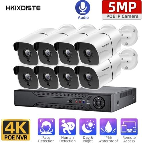 Face recognition Full HD 5.0MP 8CH POE NVR 48V CCTV System 5MP HD Outdoor IP Camera 8CH 5MP PoE Security Camera Kit HDMI VGA P2P