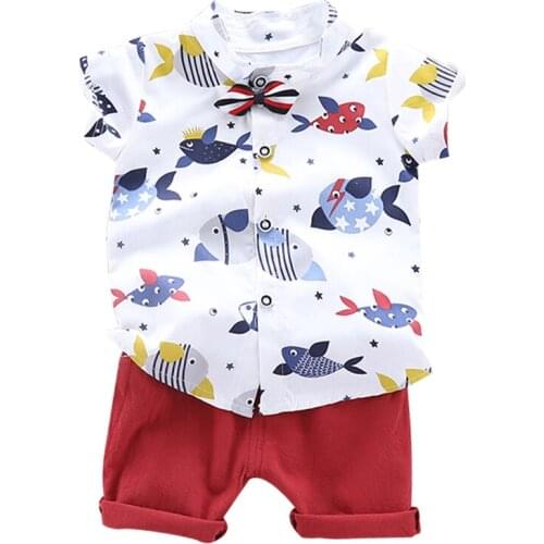 Toddler Baby Boys Girls Clothes Sets Cartoon Fish Print T Shirt +Shorts Pants For Summer Boys Clothing Outfits Suit