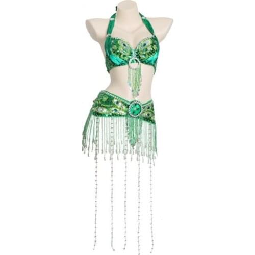Women Belly Dancing Bra Belt Fringe Beads halter bra belt Sexy Night Dance Bellydance Set Performance Belly Dance Costume suit