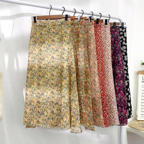 Summer Floral Skirt Chic 2021 New High Waist Daisy Printed Chiffon Casual Skirts