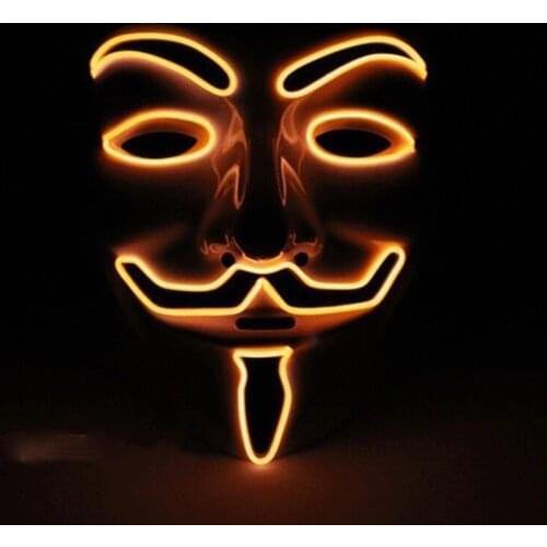 Halloween Mask Vendetta EL Wire Mask Flashing Cosplay LED Neon Costume Anonymous Mask for Glowing Dance Carnival Party Masks