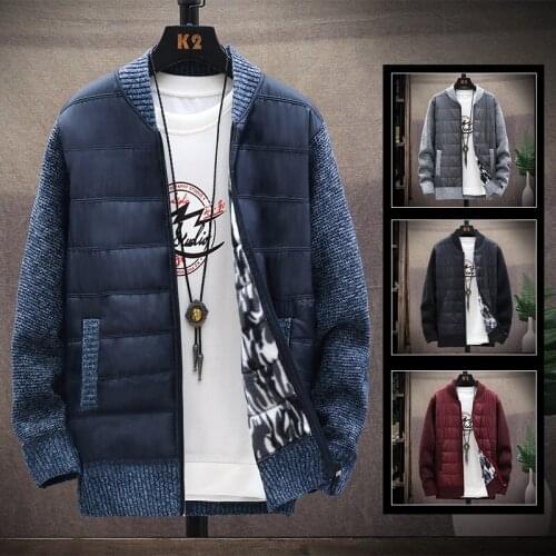 Autumn/winter fleece warm jacket mens fashion baseball neck sweater zipper cardigan new patchwork sweater jacket