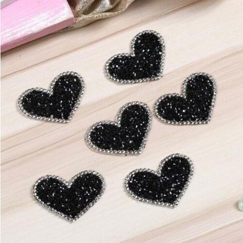 3Pcs Heart Rhinestone Patch Iron On Bling Embroidered Patch Stickers On Clothes Sequin Patches For Clothes Bag Pant Shoes DIY