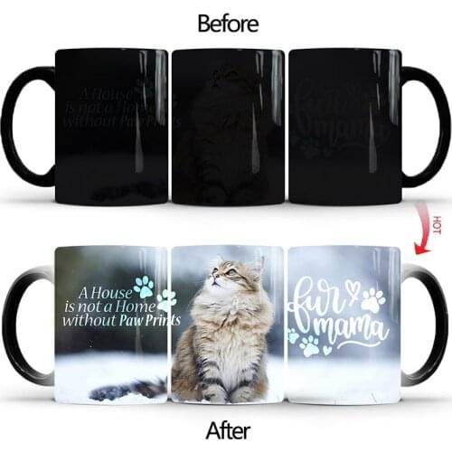 New 350mL Cute Cat Mom Coffee Magic Mug Creative Kitten Color Changing Milk Tea Juice Water Ceramic Cup Gifts for Children Girls