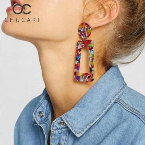 CHUCARI New Fashion Bohemia Acrylic Square Geometric Stud Earrings For Women Punk Tortoiseshell Pendientes Jewelry Accessories