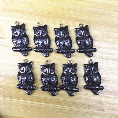 Hematite Bead Charm Metal Jewelry DIY Necklace Making Accessories for Women Men Nature Hematite Stone Bone Owl Pendant 33*18mm