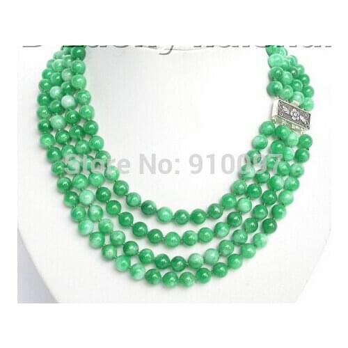 Genuine NEW 4row 8mm 17" round green jade necklace