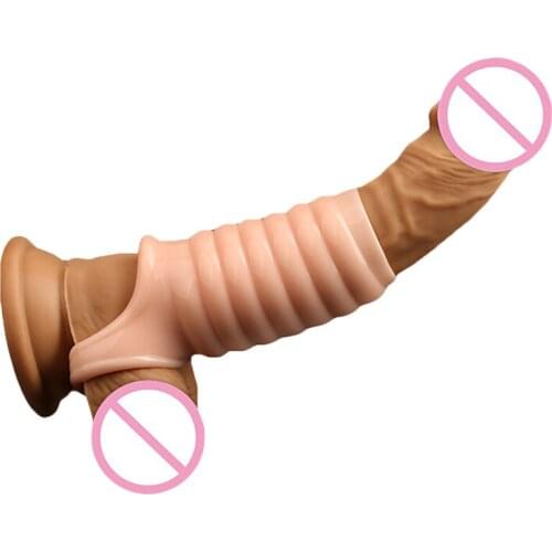 Reuse Penis Sleeve Enlargement Condoms Intimate Goods For Dildo Extender Thread Cock Rings Particles