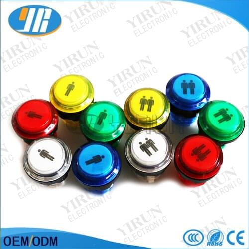 2pcs/lot Transparent plastic 12v LED illuminated Arcade Start Push Button with microswitch 1P 2P LOGO Push Button