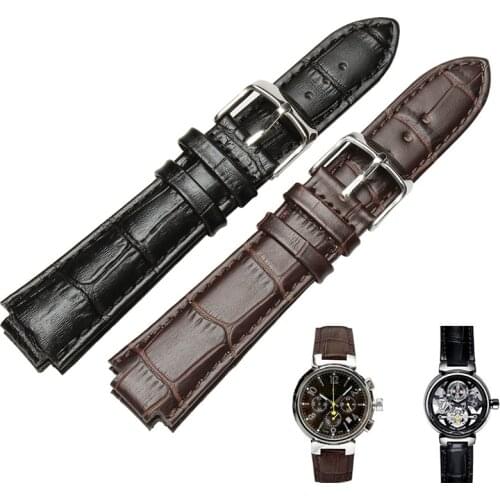 21*12MM (convex interface) black brown leather strap FOR TAMBOUR SPIN TIME mens and womens watch band with butterfly buckle