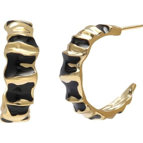 TIRIM 2021 Retro Style Metal Minimalist Wrinkle Hoop Earrings for Women Female Party Jewelry Gift Stud Earrings S925 Ear Needle