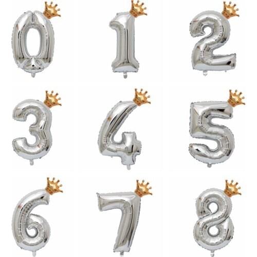 1set 32 inch Crown Figures Foil Gold&Silver Number Balloon Float air Inflatable Balls For Birthday Party Wedding Decoration