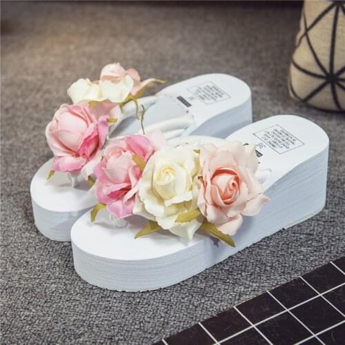 Women Slippers Summer Platform Wedges High Heels Flowers Tie Peep Toe Flip Flop Fashion Slides Beach Outdoor Ladies Shoes hy457