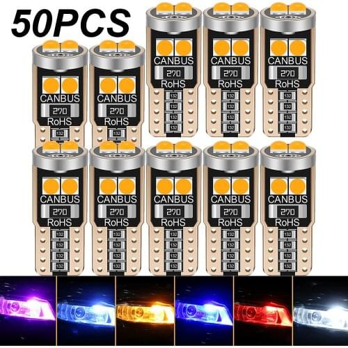 50PCS T10 W5W 168 WY5W Super Bright LED Car Interior Reading Dome Lamp Auto Wedge Turn Side Parking Bulb License Plate Lights