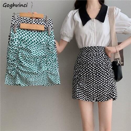 Hip Skirts Women Dot A-line Office Lady High Waist Slender Elegant Folds Mini Skirt Summer Students Simple Korean Style Sexy Ins